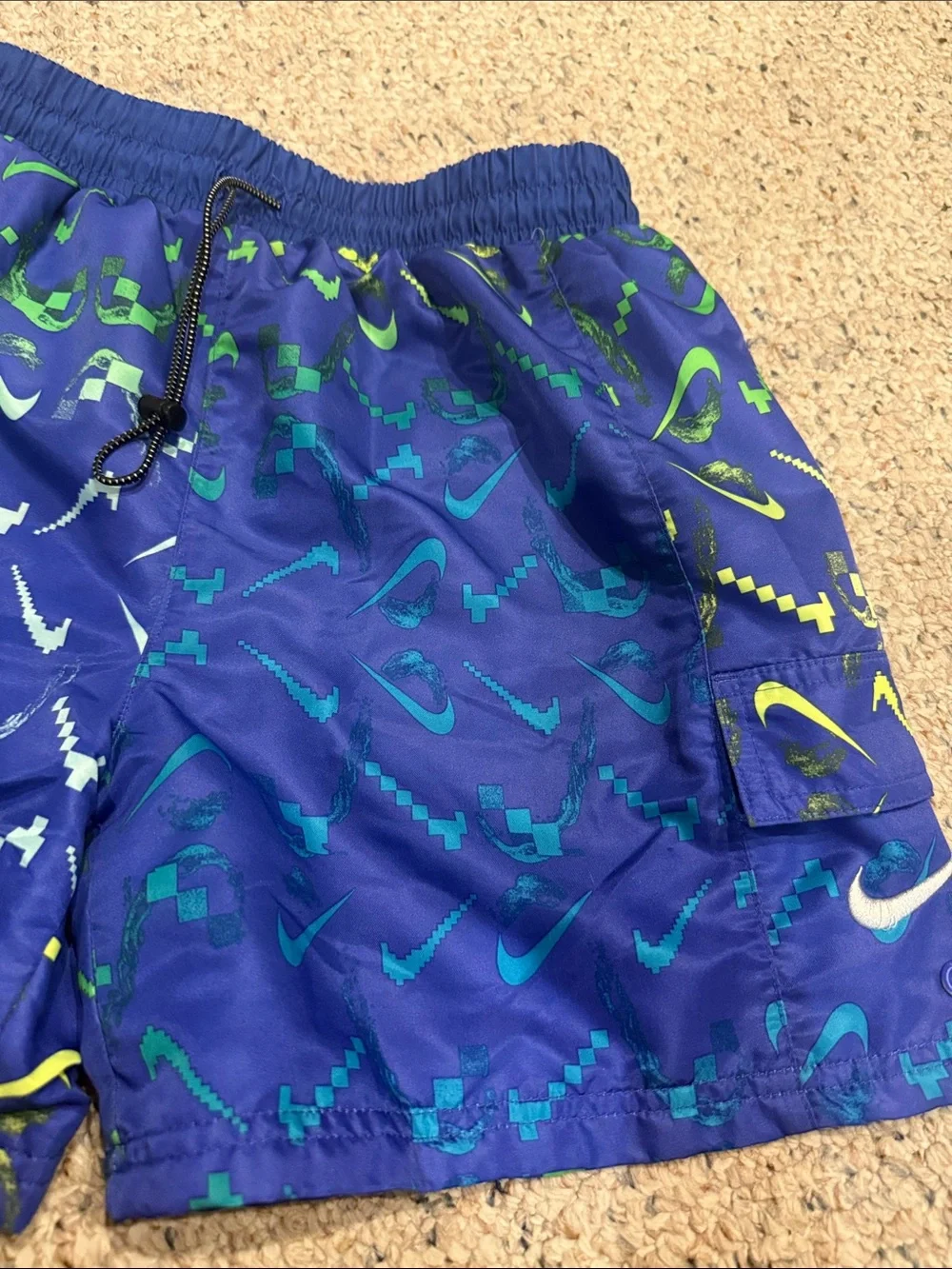 Nike Blue Boys' Patterned Athletic Shorts with Neon Accents